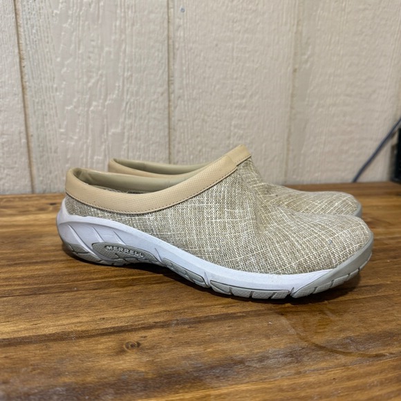 Merrell Women's Size 9 Rucksack Woven Beige Gold Metallic Slip On Clogs Shoes - Picture 1 of 9